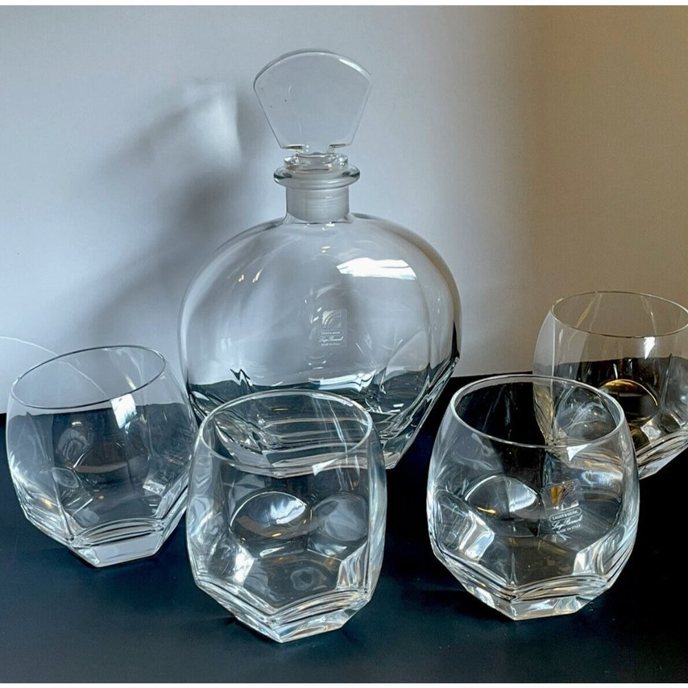 Luigi Bormioli Decanter & 4 Tumblers Set ~ Light & Music ~ Puccini ~ Blown Glass